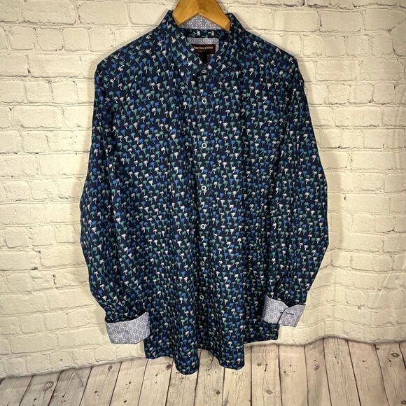 Johnston & Murphy Shirt Mens XL All Over Print AOP Palm Tree Button Down - Picture 1 of 7